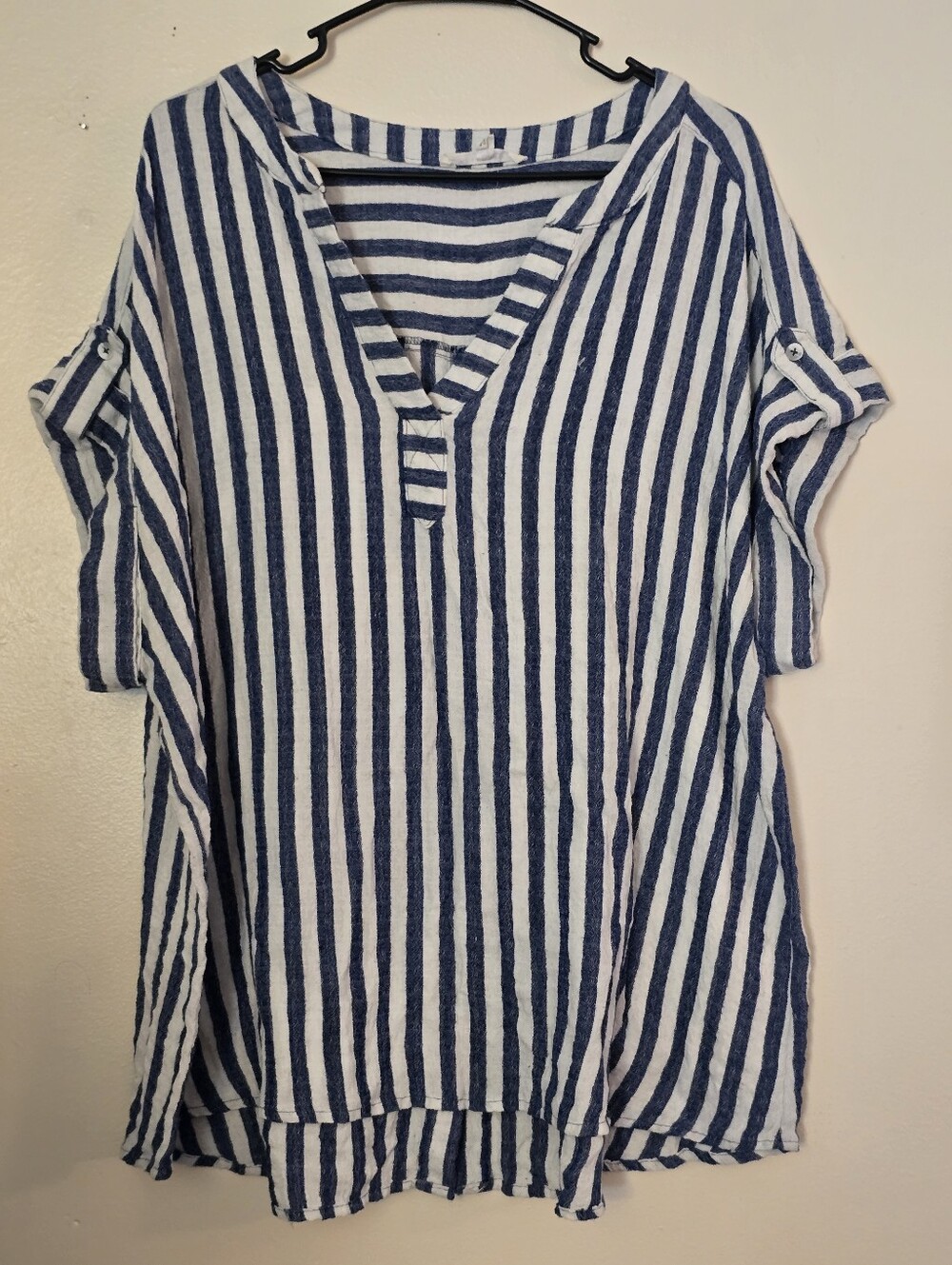 Jane and Delancey 1X Blue and White Striped V-Neck Tunic